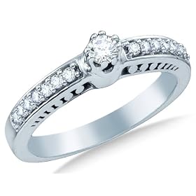 Size 4 - 14K White Gold Diamond Classic Traditional Engagement Ring - Solitaire Setting w/ Channel Set Round Diamonds - (3mm Band Width) - (.28 cttw, G - H Color, SI2 Clarity): Sonia Jewels: Jewelry