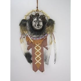 Large 45cm x 16cm Dreamcatcher Wolf Face Real Leather Indian Truck u44