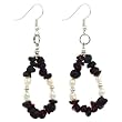 Handmade Garnet & White Freshwater Pearl Dangle Earrings With Silver Beads