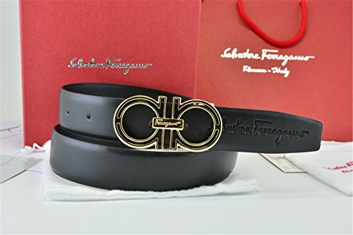 Ferragamo Belt Adjustable And Reversible Black Leather Belt Gold Buckle