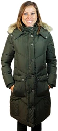 Ellabee Women's Junior Fit Down Fill "Brittany" Coat, Faux Fur Hood- Green XS