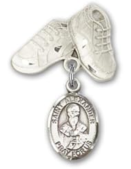 Sterling Silver Baby Badge with St. Alexander Sauli Charm and Baby Boots Pin