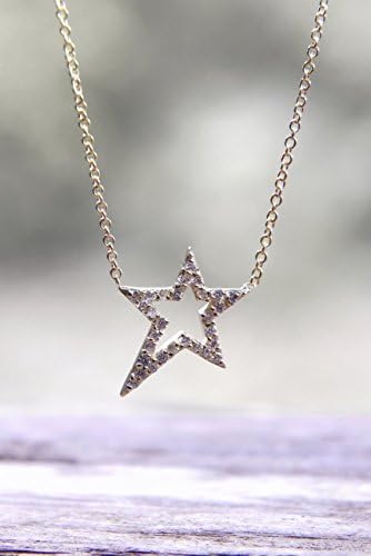 Polaris Petite Star Diamond Necklace, Custom Made in 14K Pink, White, Yellow or Green Gold. 29- 1/2 pt. Conflict Free Diamonds, Hand Set, (pendant is approx. 14x12mm)
