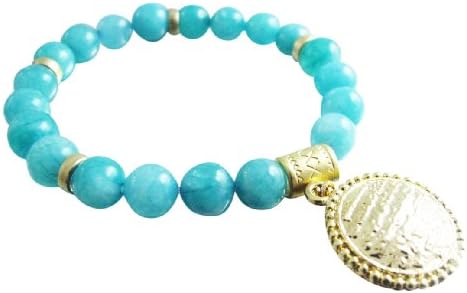 Aqua Blue Names of Allah Islamic Arabic Muslim Charm Stretch Bracelet