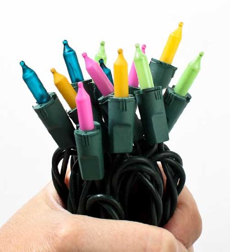 Candy Color Electrical Indoor and Outdoor Comercial Lighting Strands with Green Cords - Plug on Both Ends - 3 Individual Stands - 150 Total Lights (50 Per Strand)