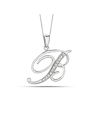 Sterling Silver Rhodium Plated Script Initial Letter B With Diamonds On 18 Inch Chain ( 0.05 Tcw)