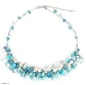 Pearl and blue topaz cluster necklace, 'Rushing River'