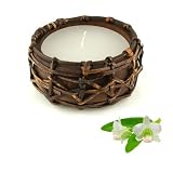 Candle In Mango Wood Wrapped In Rattan Wong 07