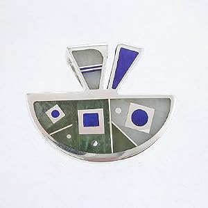 Southwest Native American Handcrafted Jade and Lapis Inlaid Earth and Sky Sterling Silver Pendant by Ray Tracey, #8577