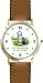 Old English Sheepdog Dog Cartoon or Comic - JP Animal - WATCHBUDDY&Acirc;&reg; DELUXE TWO-TONE THEME WATCH - Arabic Numbers - Brown Leather Strap-Size-Children's Size-Small ( Boy's Size & Girl's Size )