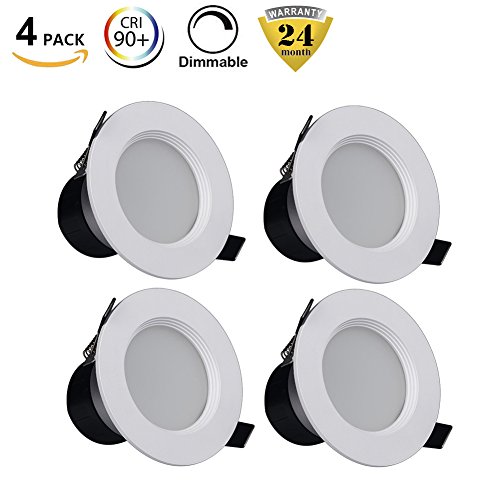B-right Pack of 4 Units 3W 3-inch Dimmable Recessed LED Downlight, 250lm, 25W Incandescent Equivalent, 5000K Cold White, LED Recessed Ceiling Lighting, LED Ceiling Downlight