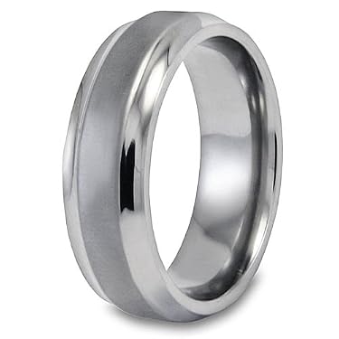 Beveled Edge Brushed and Polished Titanium Ring (7mm) - Sizes 6 - 13