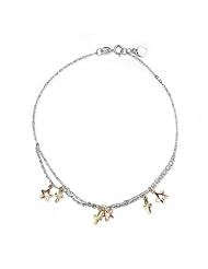 14K Italian Tri-Color Gold Cross And Star Charm Anklet (23 cm), Women Jewelry in Gift Box