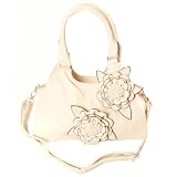 Adorn: Ladies Beige Faux Leather Handbag with Faux Leather Flower adorn