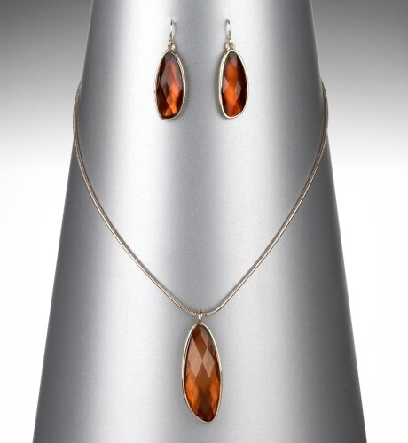 Oval Faceted Gem Pendant & Earrings Set