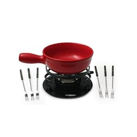 Swissmar Swiss Red 9 Piece Ceramic Cheese Fondue Set