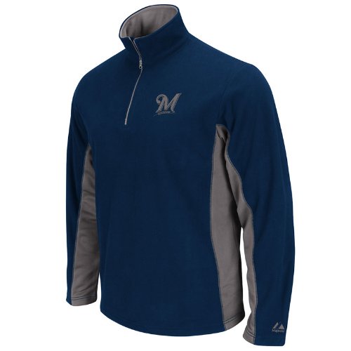 MLB Men's Milwaukee Brewers Fast Athletic Long Sleeve 1/4 Zip Micro Chiller Fleece, Athletic Navy/Storm Gray, XX-Large