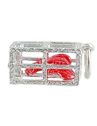 3-D Movable Lobster in Trap 925 Sterling Silver and Enamel Traditional Charm or Pendant