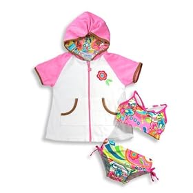 Baby Buns - Infant Girls Bikini Bathing Suit And Coverup, Pink, White