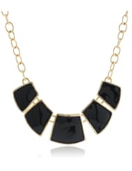 Kenneth Jay Lane Polished Gold and Black Enamel 5 Part Bib Necklace, 16"