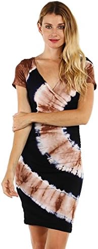 RACK29 - TIE DYE PRINT SURPLICE KNIT DRESS - Small, Navy