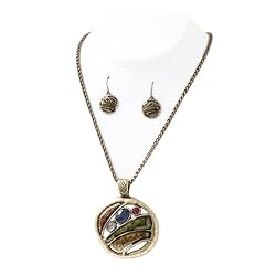Antique Gold Hand Painted Casting Necklace Earrings Set Fashion Jewelry