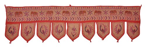 Imagen 2 de Puerta Bordado Diseño Peacock & Elephant Auspicious Colgantes, Bandhanwar Toran, Tamaño 39 x 9 pulgadas