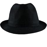 LINEN COTTON FEDORA TRILBY HAT GANGSTER LINED DANCE BLACK SPRING CRUSHABLE XL LARGE - EXTRA LARGE