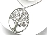 Beautiful Large Tree of Life Charm Necklace with Ice Crystal Accents on LONG Silver Tone Chain ~ Comes Gift Boxed