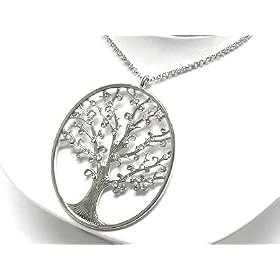Beautiful Large Tree of Life Charm Necklace with Ice Crystal Accents on LONG Silver Tone Chain ~...
