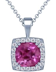 Platinum Cushion Cut Pink Sapphire And Round Diamond Pendant
