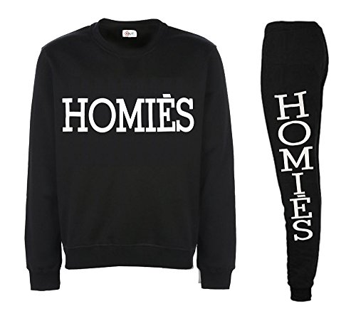 MyMix Trendz - New Ladies Printed Slogan Thick Sweatshirt &amp; Jogging Pant 2 Pieces Sweat Suit Duo (S/M (UK 8-10 EU 36-38 US 4-6), HOMIES duo)