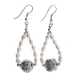 Handmade White Pearl Dangle Earrings With Antiqued Silver Beads