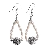 EXP Handmade White Pearl Dangle Earrings With Antiqued Silver Beads