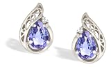 14K White Gold Genuine Pear Tanzanite and Diamond Filligree Earrings