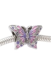 Beadaholique 2-Sided Pink and Purple Butterfly Large Hole Bead, Fits Pandora, Silver Tone