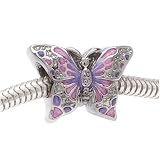 Silver Tone Two Sided Pink And Purple Butterfly Large Hole Bead Fits Pandora (1) ~ Delight Beads