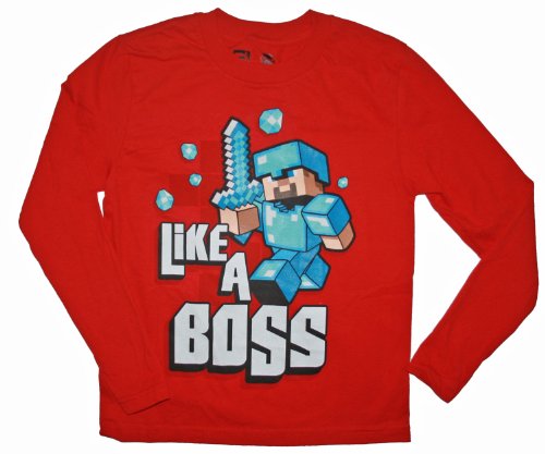 Minecraft Big Boys' 8-20 Like A Boss Youth Long Sleeve Red T-Shirt L