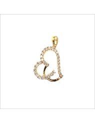 14k Yellow Gold, Abstract Heart Pendant Charm Lab Created Gems 15mm Wide
