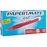 Paper Mate 1753367 Roller Ball Stick Gel Pen, Medium Point, Red, 12-Pack