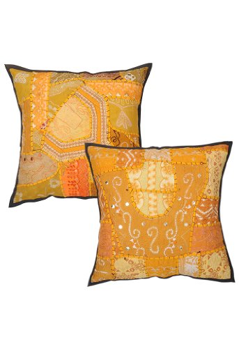 Imagen principal de Parche bordado multicolor Trabajo Indian Home Decor Cushion cover set tamaño 16 X 16 pulgadas Juego de 2 piezas