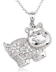 Sterling Silver and Diamond Accent Hippopotamus Pendant