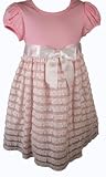 Bonnie Baby Girls Knit Bodice Empire Waist Dress with Ruffles Skirt, Pink, 12 Months
