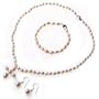 Girl's White Freshwater Cultured Pearl Cross Necklace, 925 Sterling Silver Earring & Bracelet Set