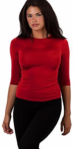 Adea Metallic 3/4 Sleeve Crew Neck Top (Medium (4), Rusty Red Metallic)