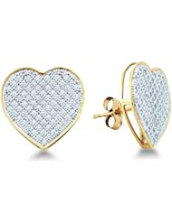 10k Yellow and White Two Tone Gold Heart Shape Pave Set Round Diamond Stud Earrings - 14mm Height * 14mm Width (1/2 cttw)