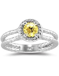 0.68 Ct Yellow Sapphire Ring in 14K White Gold