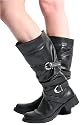 M70 Womens Black Buckled Biker Flat Boots Sizes 3-8 UK