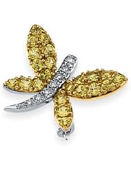 14k White and Yellow Rhodium Plated Genuine Yellow Sapphire and Diamond Brooch.