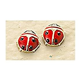 14KT Enamel Ladybug Stud Earrings 14KT GOLD